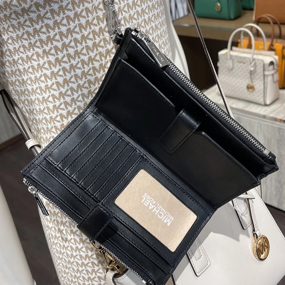Michael Kors Jet Set Travel Large Double-Zip Wristlet-Wallet-PhoneHolder Black